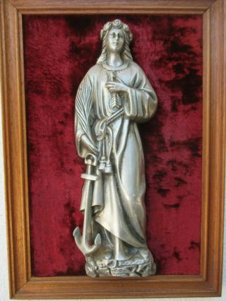 Vintage Wood Frame With Deep Metal Christian Religious Saint Philomena