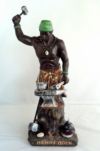 14 Inch Statue Orisha Ogun Yoruba Santeria Guerrero Ogum Lucumi Warrior African