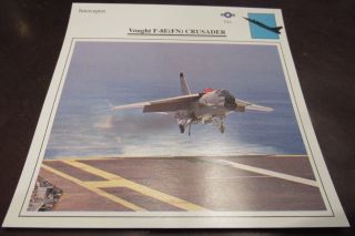 American Vought F - 8e Fn Crusader Military Airplane Photo Card W/ Specificaions