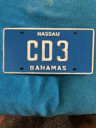 White On Blue Diplomatic Corps Cd3 Authentic Nassau Bahamas License Plate Rare