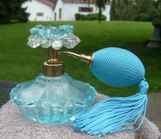 Vintage Irice Aqua Blue Beaded Flower - Top Perfume Bottle Atomizer 2