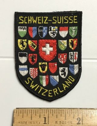 Vintage Switzerland Swiss Cantons Crests Coat Arms Black Embroidered Patch Badge