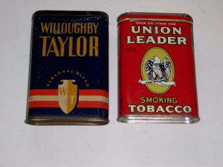 (2) Vintage Smoking Tobacco Pocket Tins/cans Willoughby Taylor,  Union Leader