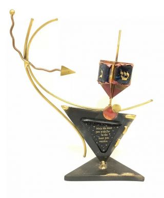 Gary Rosenthal Judaica Dreidel Dancing Heart Arrow Metal Work Brass Sculpture
