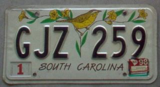 Vintage 1998 South Carolina Wren License Plate.