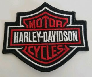 Harley Davidson Motorcycles Small Patch Bar Shield Red And Black 3.  5 " X2.  75 "