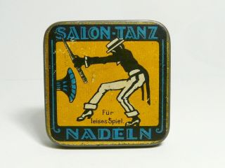 Black Americana Salon Tanz Art Deco Gramophone Needle Tin With Needles Nadeldose