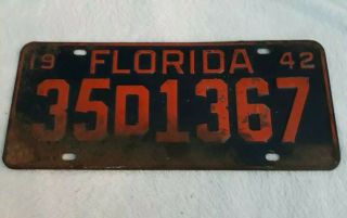 Vintage 1942 Florida License Plate