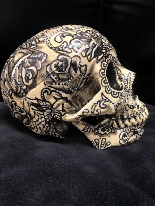 Real Human Sugar Skull Day Of The Dead Dia De Los Muertos Resin Hand Painted Art