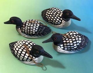 Vintage Wood Christmas Ornament Carved Hand Painted Loon Decoy Wooden Bird