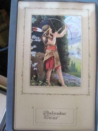 Art Deco Calendar Print Indian Maiden Bow & Arrow 10.  5 " X 17 "