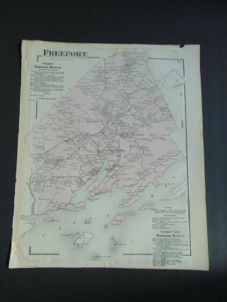 Antique Map Of Freeport Maine & Casco Bay Circa 1870 