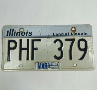 Illinois Il License Plate March 1996 Phf379 Land Of Lincoln