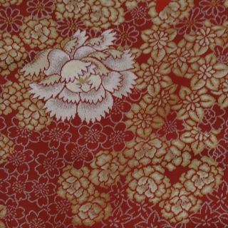 Japanese Vintage Kimono Silk Fabric " Woven Rose,  Carnation And Blossom "