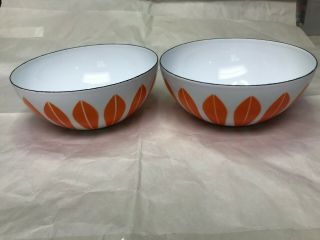 2 Catherine Holm Enamelware,  5 1/2 " Orange & White Bowls; Catherineholm