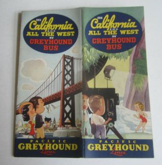 Old Vintage 1936 Pacific Greyhound - See California - Bus Travel Brochure W/ Map