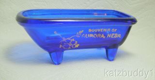 Vintage Souvenir Aurora Nebr.  Cobalt Blue Glass Bath Tub