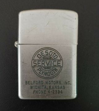 Rare 1937 - 1950 Zippo Lighter Desoto Plymouth Service Belford Motors Kansas