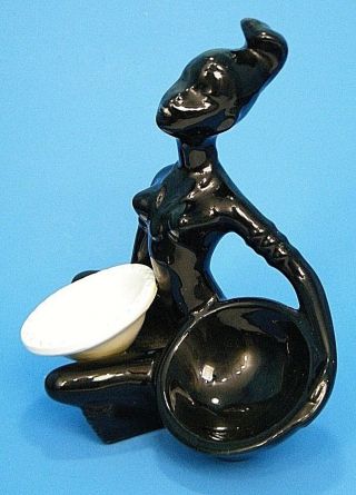 Vintage 9 " Naked African Woman Ceramic Pottery Mid Century Retro Tiki Sculpture