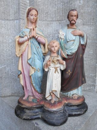 Antique Plaster Chalkware Holy Family Saint Joseph Jesus Mary Statue Figurine