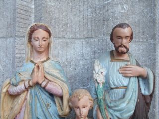 ANTIQUE PLASTER CHALKWARE HOLY FAMILY SAINT JOSEPH JESUS MARY STATUE FIGURINE 3