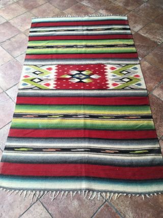Vintage Mexican Textile Zapotec Colorful Blanket Saltillo ‘7 X 4 Large