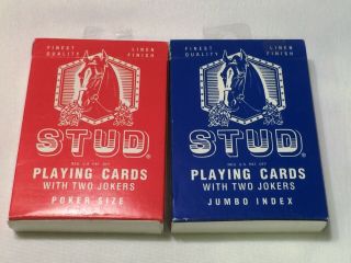 Stud Walgreens Poker & Jumbo Index Playing Cards W/2 Jokers 2 - Decks - Nos