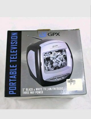 Gpx 5 " Portable Television Black And White Tv Am Fm Radio Three Way Power Tvp5