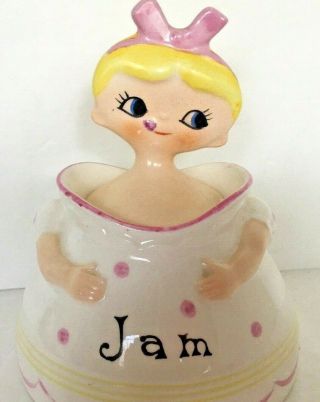 Jam Jar & Spoon M.  G.  Brand Girl Licking Lips White Pink Yellow Collectibles