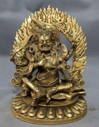 9 " Tibet Brass Buddhism Vajra 4 Arms Mahakala Buddha Joss Jambhala Statue