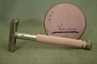 Vintage Varady Violet Purple Rachel Powder Box Pink Ladies Gillete Safety Razor
