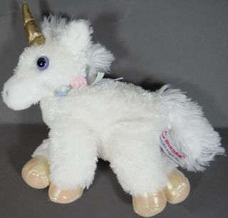 Aurora Flopsie Unicorn Plush White Purple Eyes Gold Horn Peach Hooves Long Hair