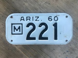 1960 Arizona Municipal Motorcycle License Plate 221 Exempt Government Police