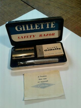 Vintage Gillette Safety Razor With Case Made In France Neat Set With Instruction