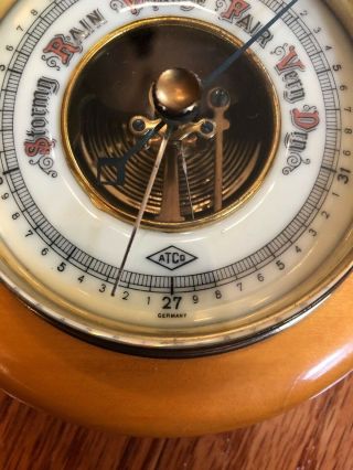 Vintage ATCO Barometer,  wood frame with thick glass face.  Made in Germany. 3