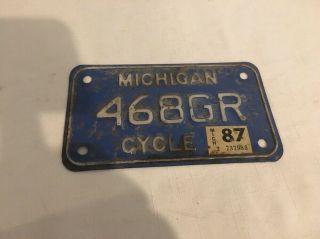 1987 Vintage Michigan Motorcycle License Plate 468gr