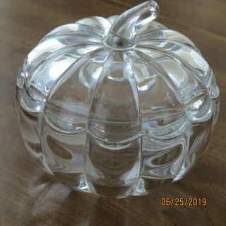 Clear Glass Pumpkin Shaped Cookie Candy Dish Lid Thanksgiving Halloween Decor 7 "