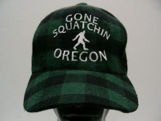 Gone Squatchin - Oregon - Green & Black Plaid - Adjustable Ball Cap Hat