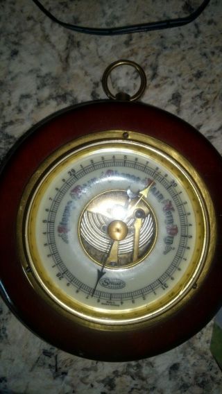 Vintage Stellar Barometer Made In Germany Mahogany Round Wood Visible Gears