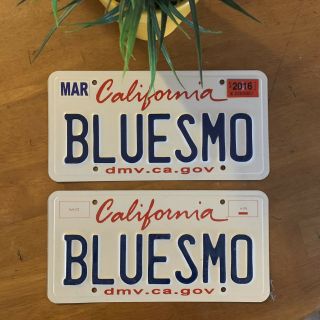 License Plate California Set Vanity Personalized " Bluesmo” Blues Mobile Smoke