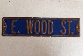 Vintage Road/street Sign " E.  Wood St.  " 24 " X 6 "
