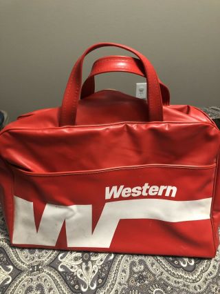 Vtg Circa 1974 Western Airlines Red Vinyl Carry On Travel Bag