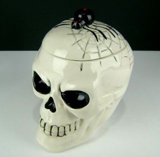 Ceramic Skull Black Widow Halloween Candy Cookie Jar Canister World Market 9.  5 "