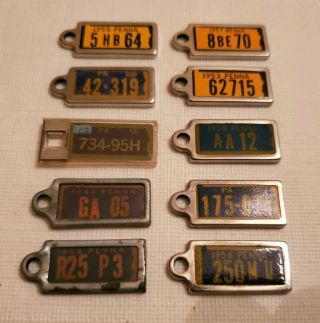 10 Vintage Disabled American Veteran Mini License Plate Key Chain Tags Penna Pa