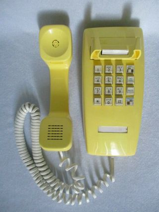 Vintage 1970s Yellow Wall Push Button Telephone At&t Long Cord -