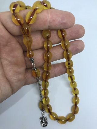 Bakelite Sikma Amber Kehribar Islamic Prayer Rosary Tesbih 925 Silver