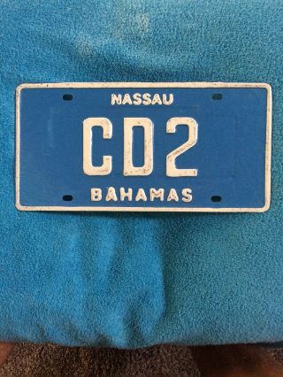 White On Blue Diplomatic Corps Cd2 Authentic Nassau Bahamas License Plate Rare