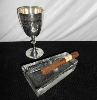 Vintage Trapezoid Single Cigar Ashtray Thick Large Heavy Glass Mid Century Mod