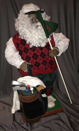 Vintage Black African American Santa Claus Golfing Standing Figurine