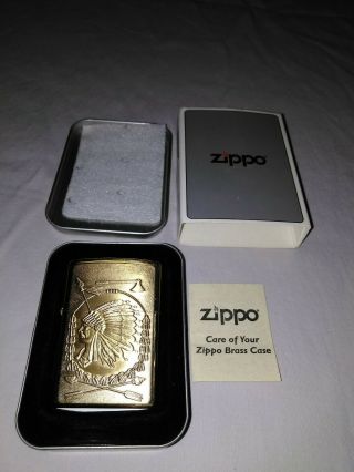 Indian Chief Zippo Lighter B142 Brass High Relief Design Complete